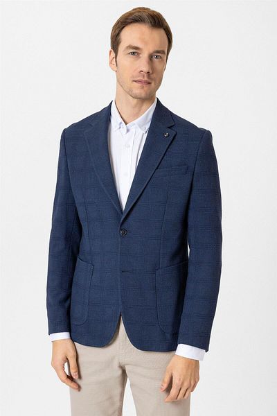 SÜVARİ Γαλάζια Slim Fit Μονοκόμματη Γιακά 6 Drop Σακάκι