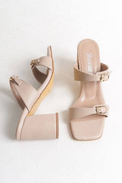 Shoesers Women's Special Design Thick Heeled Double Banded Buckle Daily Heeled Slippers