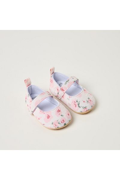 Juniors Floral Print Booties with Hook and Loop Closure