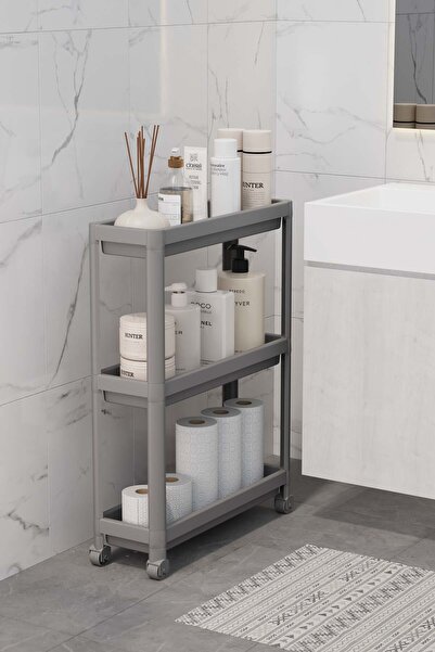 nouray Tekerlekli İnce 3 Katlı Raf Ünitesi - Banyo Rafı, Mutfak Rafı, Banyo Düzenleyici Organizer.