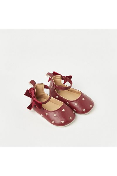 giggles All-Over Heart Embroidered Booties with Hook and Loop Closure