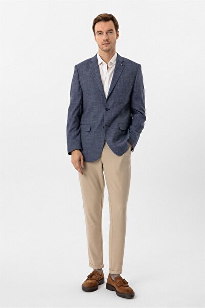 SÜVARİ Parlament Mavi Regular Fit Desenli Mono Yaka 6 Drop Ceket