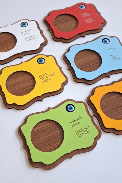 ERDİZDEN Erdizden 6 Pieces Wooden Laser Cut Evil Eye Beaded Coasters and Coasters