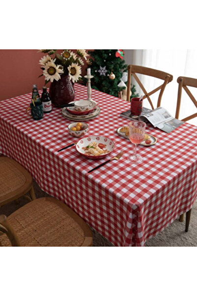 PUFO Classic oilcloth tablecloth, 140 x 200 cm, white/red