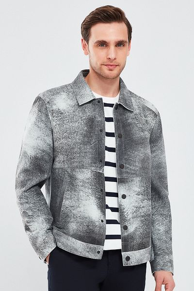 Derimod Men's Gray Nubuck Leather Coat - Saka 24sgd6516wb