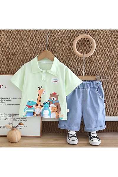 nannie Green Boys Outfit With Little Animals Justin - 3-4 Years