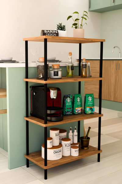 BARIN DESIGN 4 Katlı Çevir Kur Mutfak Rafı Çok Amaçlı Düzenleyici, Baharatlık, Kahve Köşesi, Açık Mutfak Dolabı