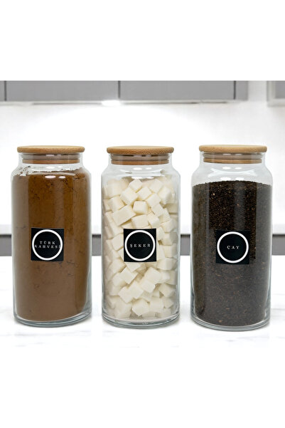 mafa home 3'lü Ahşap Vakum Kapaklı Cam Çay Şeker Türk Kahvesi Saklama Kavanoz...