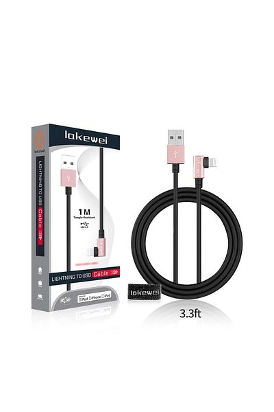 Lakewei Cablu de încărcare Lightning, metal/PVC, negru/roz, 1 m