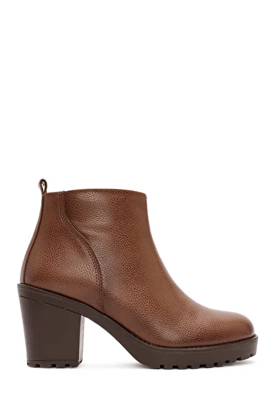 Derimod Women's Tan Zippered Thick Heeled Boots 24Wfe2510Ft