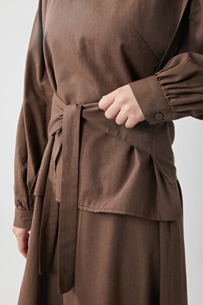 ZÜLAYS Yeleği Bağlamalı Elbise Takım Kahverengi