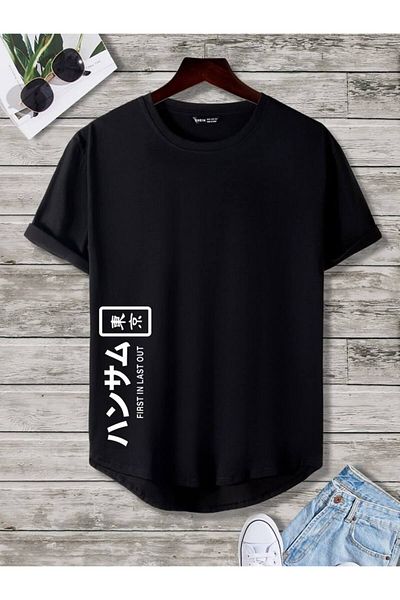 FAVORİST Tricou unisex de vară din bumbac cu tiv oval cu imprimeu mixt