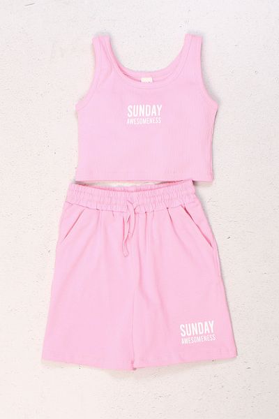 DMB BOYS & GIRLS Set de 2 piese pentru fete de vară, cu maiouri crop cu nervuri și pantaloni scurți cu talie elastică