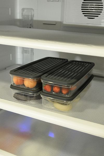 Leila Anthracite 4-Piece Storage Container with Lid, Refrigerator Organizer Suitable for Microwave and Freeze 4Lt