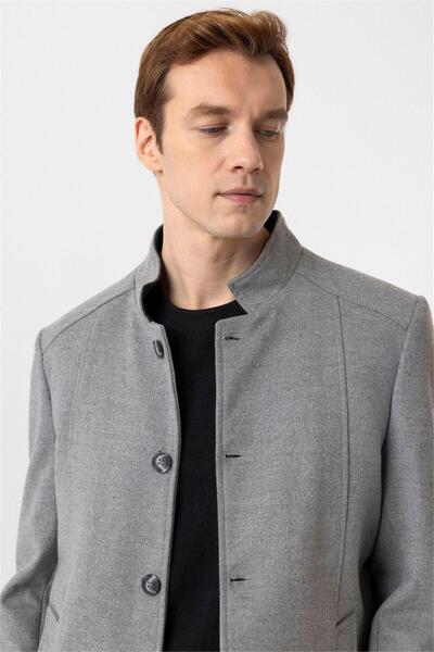 SÜVARİ Antrasit Slim Düz Hakim Yaka Kaban