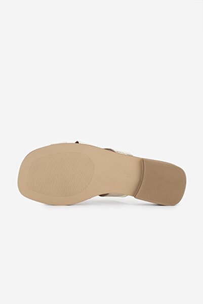 Valmenti Γυναικείες φλατ παντόφλες από γνήσιο δέρμα σε χρυσό χρώμα