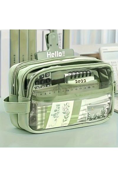 GlassySKY 3 Layer Large Capacity Transparent Pencil Case Pen Holder Stationery