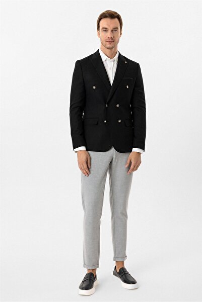 SÜVARİ Μαύρο μπουφάν με διπλό γιακά με μοτίβο