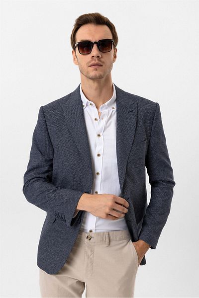 SÜVARİ Μπουφάν Navy Blue Regular Fit με μοτίβο με μυτερό γιακά 4 Drop
