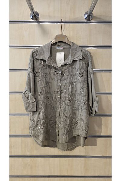 Park Moda Италианска риза Памучна риза с пайети и флорален мотив