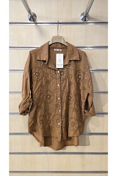 Park Moda Италианска риза Памучна риза с пайети и флорален мотив