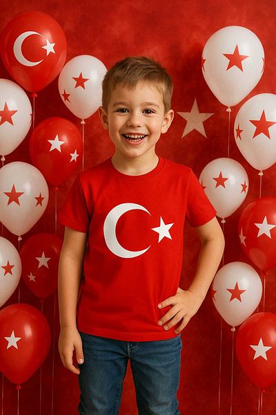 Cevval تي شيرت للأطفال - مطبوع عليه علم تركي