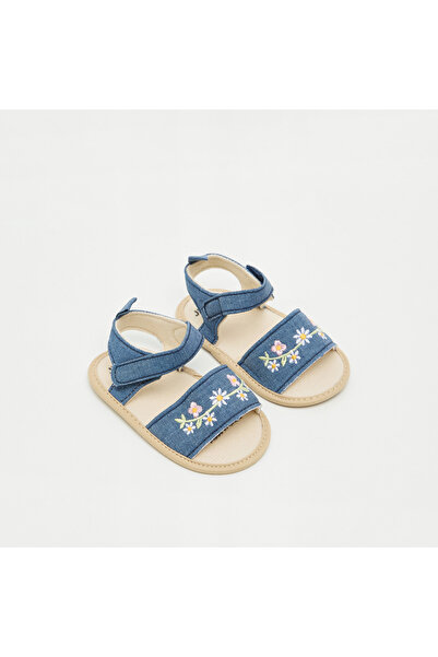 Juniors Floral Embroidered Sandals with Hook and Loop Closure