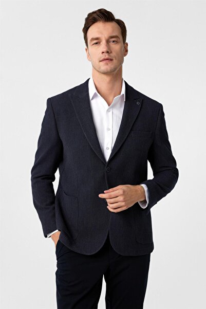 SÜVARİ Lacivert Regular Fit Desenli 4 Drop Ceket