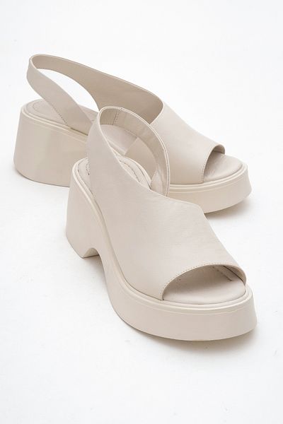 LuviShoes Roy Ecru Skin Genuine Leather Women's Wedge Heeled Sandals