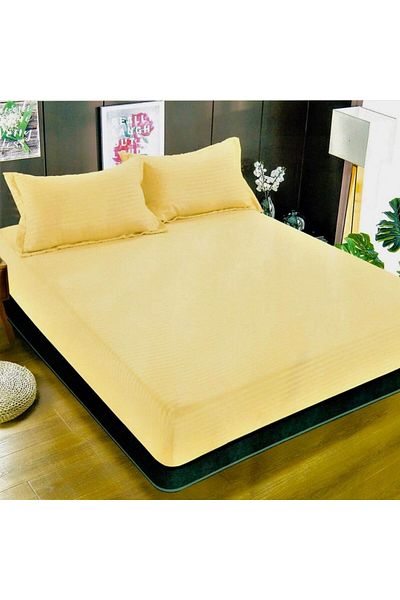 Sonia-home Bed Cover And 2 Pillowcases, With Elastic, , 2 Persons, Plain, 180x200cm, Straw Yellow