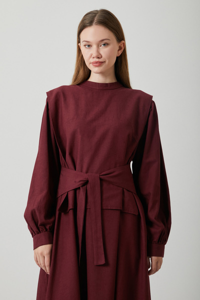 ZÜLAYS Yeleği Bağlamalı Elbise Takım Bordo