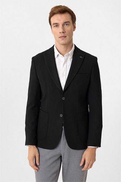 SÜVARİ Μαύρο Slim Fit με μυτερό γιακά 6 Drop Jacket