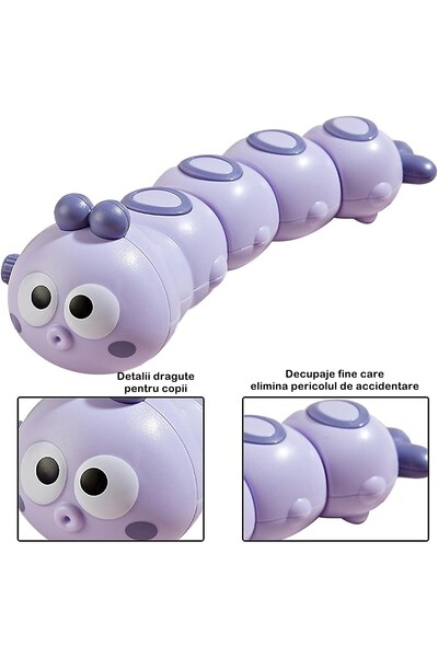 Stef's Cat Mechanical Toy for Children Flippy, Funny Caterpillar with Key, Crawling Movement, 15 x 4 cm, Purple