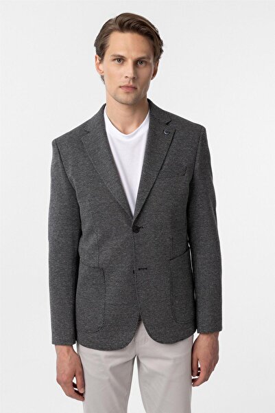 SÜVARİ Siyah Slim Fit Desenli Mono Yaka 6 Drop Ceket