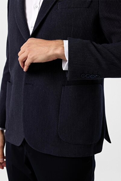 SÜVARİ Lacivert Regular Fit Desenli 4 Drop Ceket