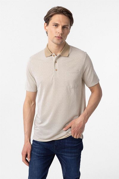 SÜVARİ Μπεζ κανονικό μπλουζάκι Dobby Polo Collar