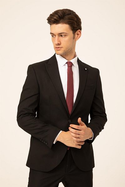 SÜVARİ Black Slim Fit Straight Pointed Collar 6 Drop Classic Suit