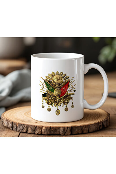BB TRADE White Ceramic Printed Mug with Ottoman State Crest Design 330ml