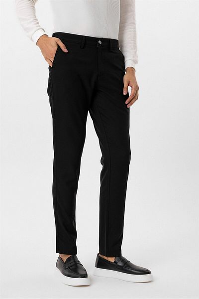 SÜVARİ Μαύρο υφασμάτινο παντελόνι με σχέδιο Slim Fit