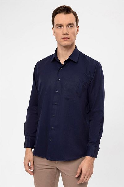 SÜVARİ Πουκάμισο Navy Blue Regular Dobby Classic με πέτο