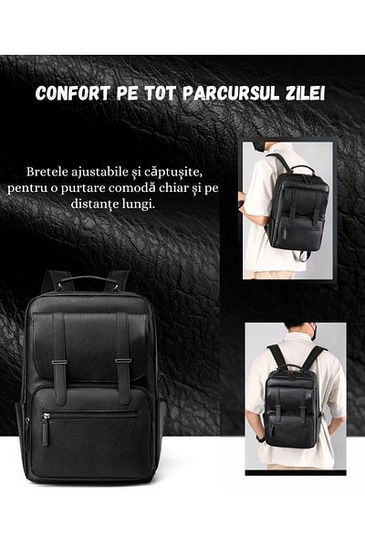Versatyx Multifunctional Laptop & Travel Backpack, Vegan Leather Exterior, Multiple Pockets