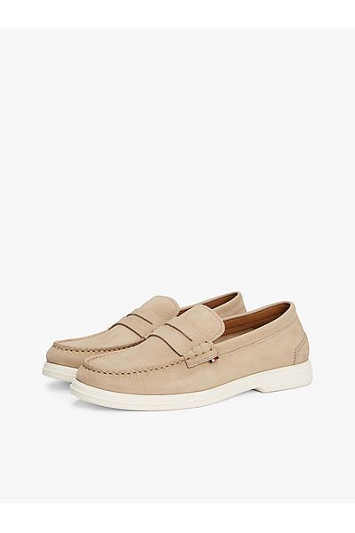 Tommy Hilfiger Men's Beige Leather Logo Loafer