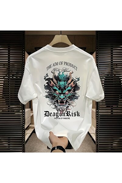 ship master Ανδρικό μπλουζάκι oversized – Dragon με τύπωμα , στυλ Streetwear