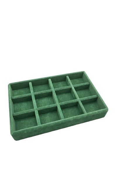 MeGass Dekor Domestic Production Small Size Suede Fabric Green Color 12 Compartment Jewelry Display Stand Inside Drawer