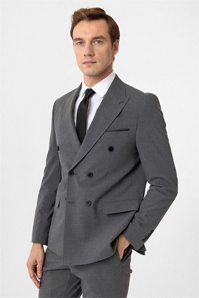 SÜVARİ Cavalry Tight Fit Striped Gray Double Breasted Suit