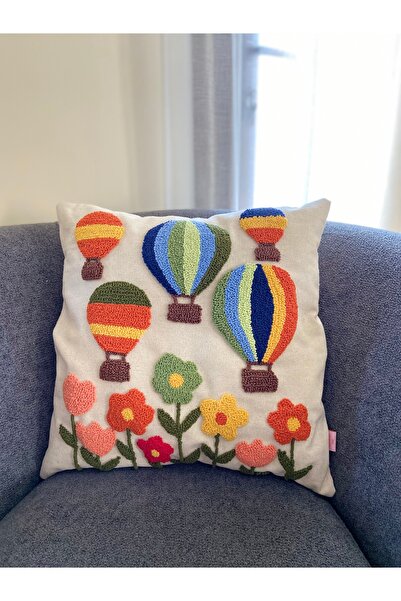 Les Passent Детска възглавница с балон от изпрано лен и цветни цветя