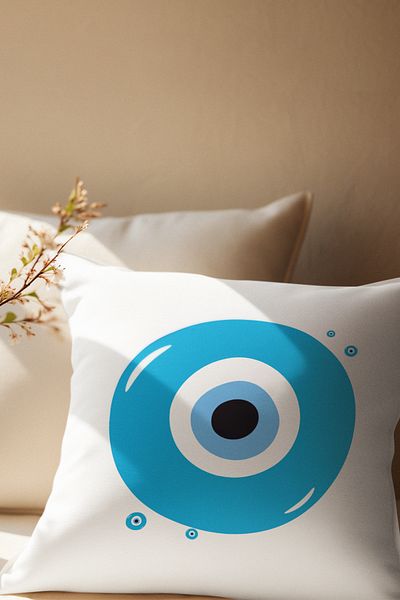 qoeuyl boutique Evil Eye Bead Printed Gift Fiber Satin Decorative Pillow