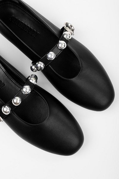 Shoeberry Women's Velna Black Skin Ballerinas