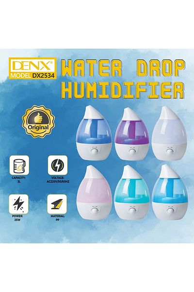 Denx مرطب هواء برذاذ بارد مع زيوت عطرية DX2534، موزع ذكي | موزع على شكل قطرة ماء