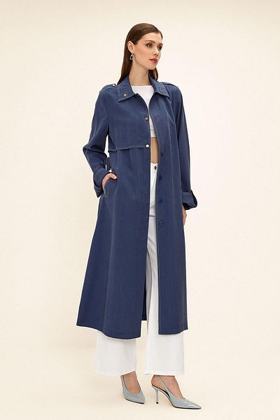 Olcay Modal Trench Coat χωρίς επένδυση με λεπτομέρεια ραφής αντίθεσης İNDİGO 6717